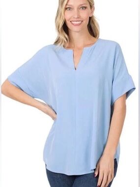 Zenana Outfitters Spring Blue V-Neck Short Sleeve Tunic